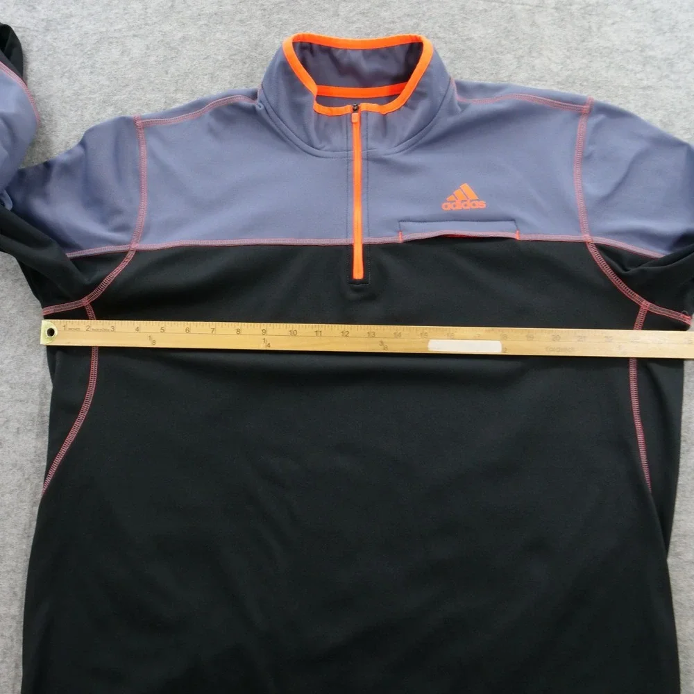 Adidas Shirt Mens Extra Large Black Gray Orange 1/4 Zip Pullover Long Sleeve
